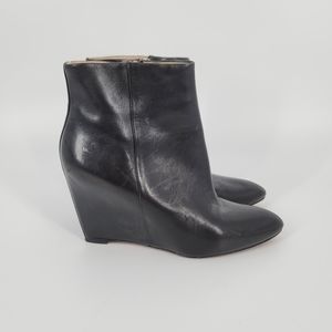 Brian Atwood Black Wedge Leather Booties Size 6